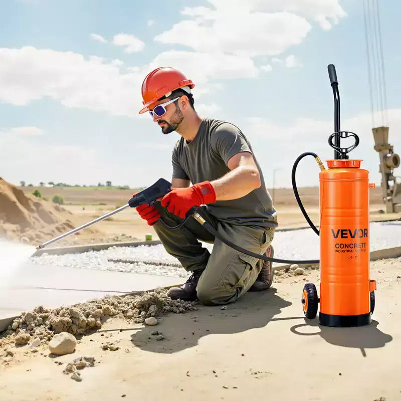 Pulvérisateur industriel VEVOR, grande capacité 17 litres, pulvérisateur à béton en acier inoxydable avec poignée ergonomique et chariot amovible, tuyau de 122 cm et 305 cm, orange