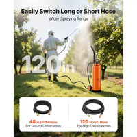 Pulvérisateur industriel VEVOR, grande capacité 17 litres, pulvérisateur à béton en acier inoxydable avec poignée ergonomique et chariot amovible, tuyau de 122 cm et 305 cm, orange