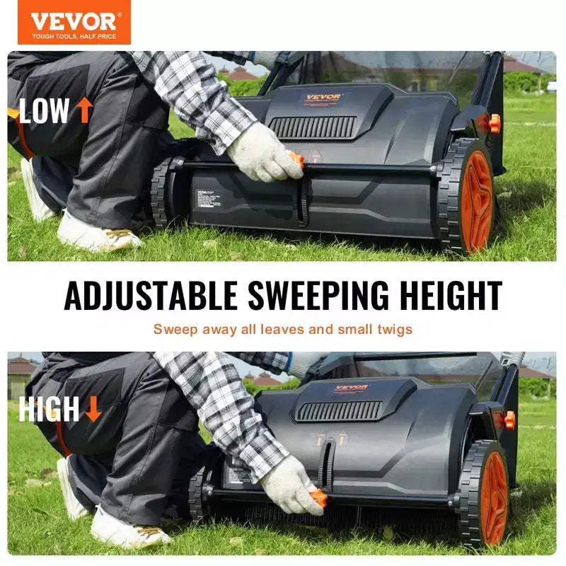 Balai de pelouse poussé VIYET 21, sac en maille de 3,5 pi³ (0,1 m³), collecteur de feuilles et d'herbe en acier robuste avec 2 brosses et roues en plastique pour pelouse, jardin, cour