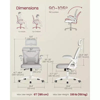 VASAGLE Chaise de Bureau Ergonomique en Maille avec Support Lombaire et Appui-tête Réglables, Fonction d'Inclinaison 90-105°, Siège Large, Accoudoirs Relevables