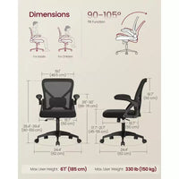 VASAGLE Chaise de Bureau Ergonomique en Maille avec Support Lombaire Réglable, Fonction d'Inclinaison 90-105°, Siège Large, Accoudoirs Relevables