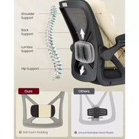VASAGLE Chaise de Bureau Ergonomique en Maille avec Support Lombaire Réglable, Fonction d'Inclinaison 90-105°, Siège Large, Accoudoirs Relevables