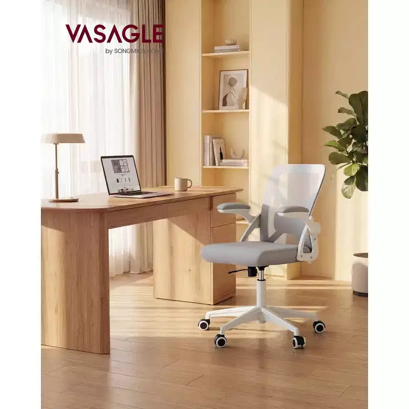 VASAGLE Chaise de Bureau Ergonomique en Maille avec Support Lombaire Réglable, Fonction d'Inclinaison 90-105°, Siège Large, Accoudoirs Relevables
