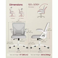 VASAGLE Chaise de Bureau Ergonomique en Maille avec Support Lombaire Réglable, Fonction d'Inclinaison 90-105°, Siège Large, Accoudoirs Relevables