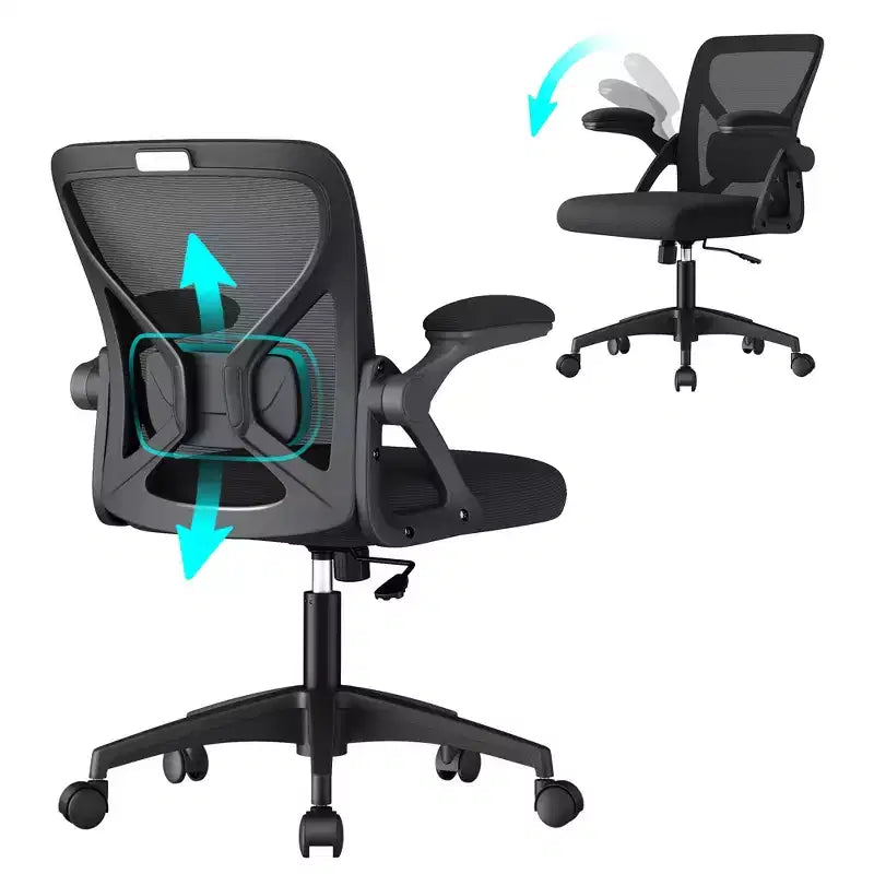 VASAGLE Chaise de Bureau Ergonomique en Maille avec Support Lombaire Réglable, Fonction d'Inclinaison 90-105°, Siège Large, Accoudoirs Relevables