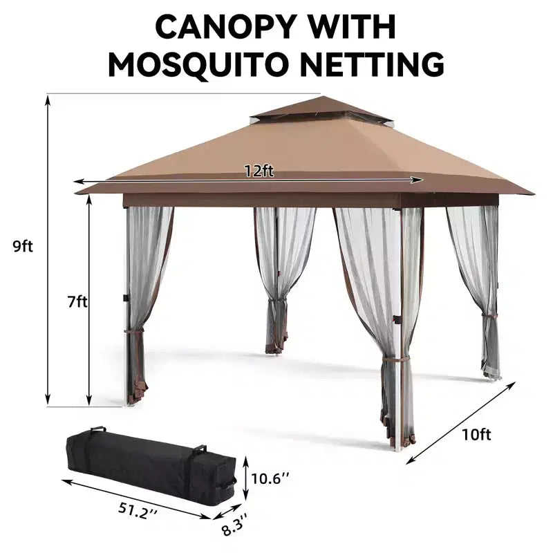 Tonnelle de jardin 3,6 m x 3,6 m avec toit ventilé à double niveau, moustiquaire et rideaux, abri de jardin et de terrasse escamotable