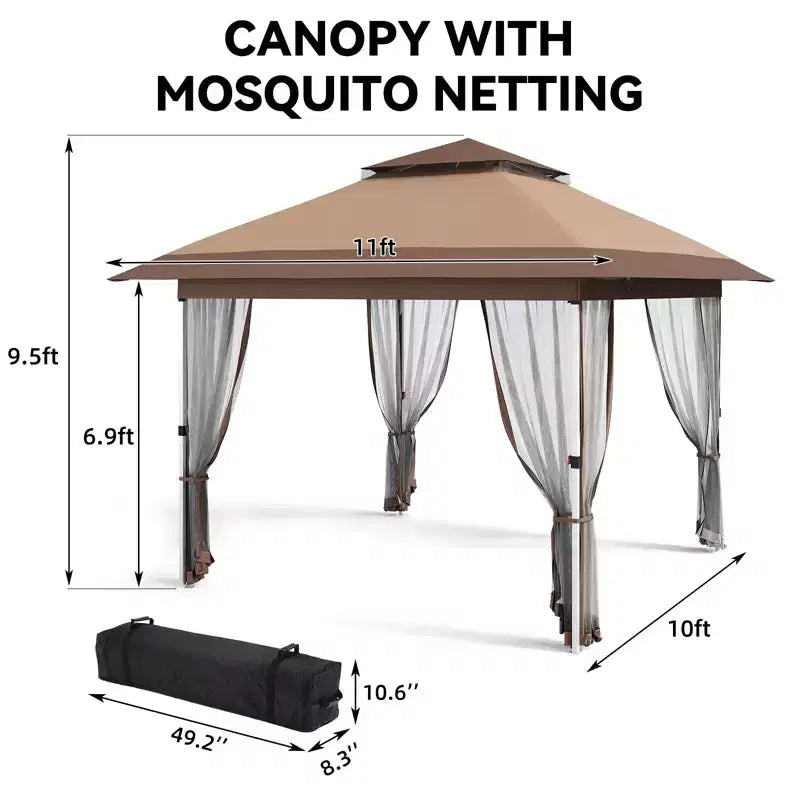 Tonnelle de jardin 3,6 m x 3,6 m avec toit ventilé à double niveau, moustiquaire et rideaux, abri de jardin et de terrasse escamotable