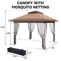 Tonnelle de jardin 3,6 m x 3,6 m avec toit ventilé à double niveau, moustiquaire et rideaux, abri de jardin et de terrasse escamotable
