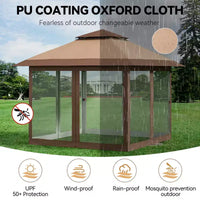 Tonnelle de jardin 3,6 m x 3,6 m avec toit ventilé à double niveau, moustiquaire et rideaux, abri de jardin et de terrasse escamotable