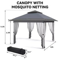 Tonnelle de jardin 3,6 m x 3,6 m avec toit ventilé à double niveau, moustiquaire et rideaux, abri de jardin et de terrasse escamotable