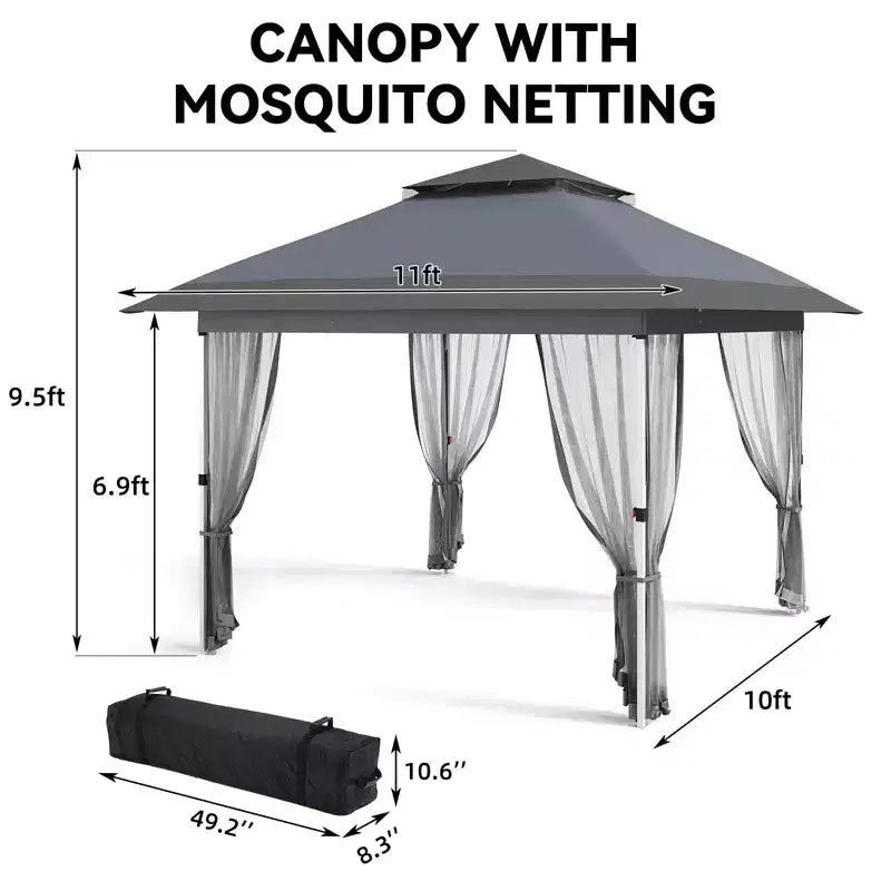 Tonnelle de jardin 3,6 m x 3,6 m avec toit ventilé à double niveau, moustiquaire et rideaux, abri de jardin et de terrasse escamotable