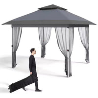 12'x12' Outdoor Gazebo Canopy Tent with 2-Tiered Vented Top, Mosquito Netting & Curtains, Pop Up Shelter for Patio & Backyard