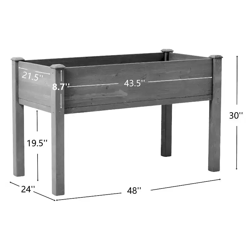 Grand carré potager surélevé avec pieds, 48 L x 24 l x 30 H, en bois massif