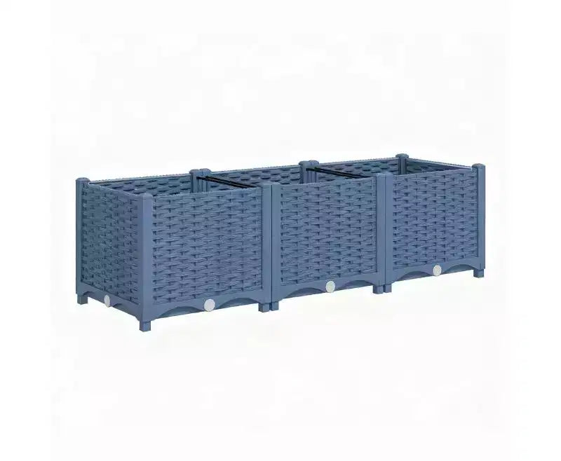 Jardinière surélevée en plastique bleu avec trous de drainage pour usage intérieur/extérieur, 120 x 40 x 37 cm