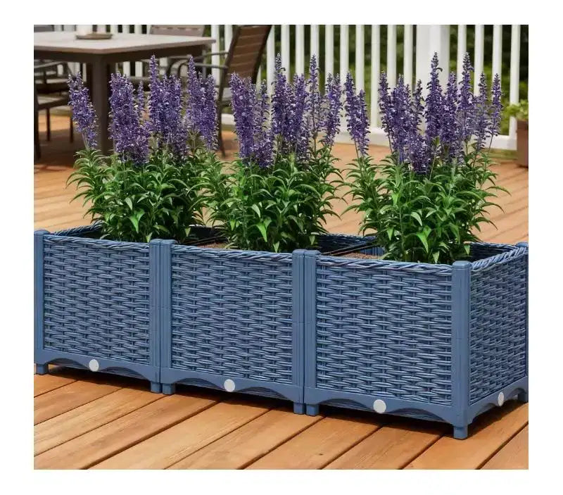 Jardinière surélevée en plastique bleu avec trous de drainage pour usage intérieur/extérieur, 120 x 40 x 37 cm