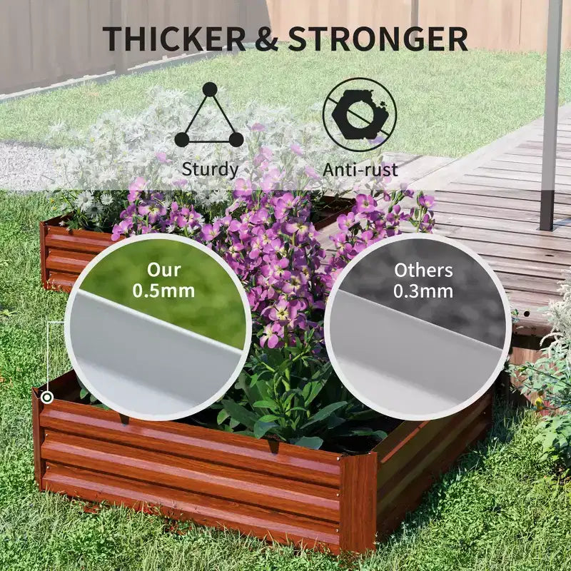 Lot de 2 bacs de jardin surélevés en acier galvanisé marron foncé, 39,25x39,25x11,75 pouces