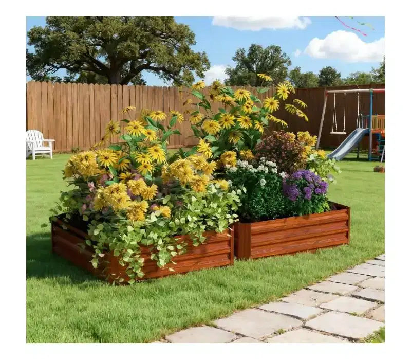 Lot de 2 carres de jardin sureleves en acier galvanise brun fonce, 39,25x39,25x11,75 pouces