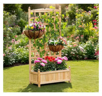 Jardinière surélevée en bois avec treillis décoratif et bac de plantation profond, 23,5x11,5x49,25 pouces