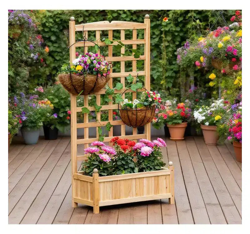Jardinière surélevée en bois avec treillis décoratif et bac de plantation profond, 23,5x11,5x49,25 pouces