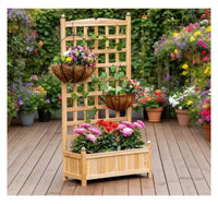 Jardinière surélevée en bois avec treillis décoratif et bac de plantation profond, 23,5x11,5x49,25 pouces