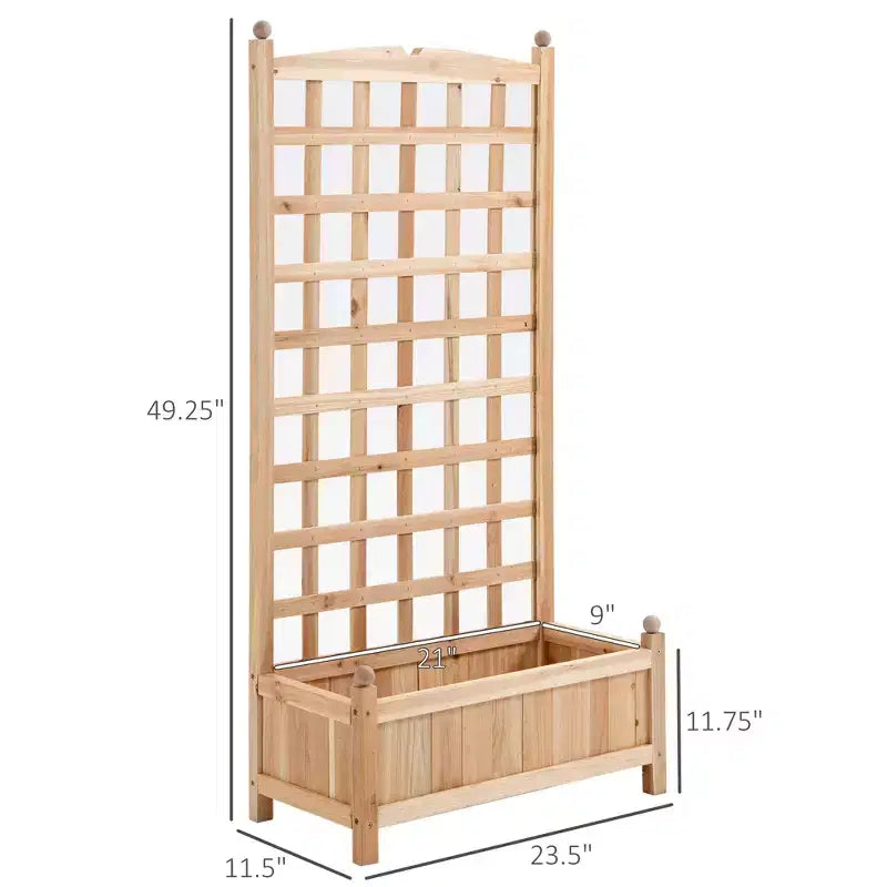Jardinière surélevée en bois avec treillis décoratif et bac de plantation profond, 23,5x11,5x49,25 pouces