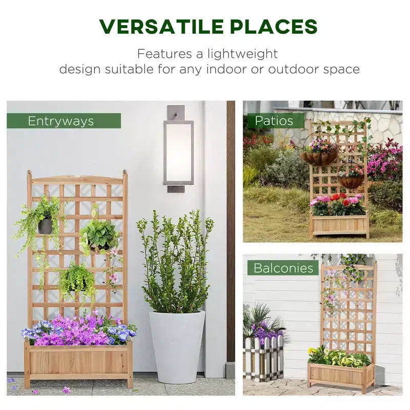 Jardinière surélevée en bois avec treillis décoratif et bac de plantation profond, 23,5x11,5x49,25 pouces
