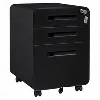 Classeur en métal sécurisé 3 tiroirs, verrouillable, entièrement assemblé, rangement mobile sous le bureau sur 5 roulettes, anti-basculement, compatible A4/Lettre/Légal, noir