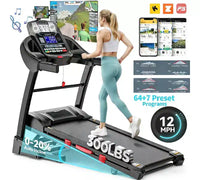 Tapis de course pliant portable 400lbs, tapis de course 12MPH 5HP avec inclinaison 20% pour la maison le bureau, contrôle par application, tapis de course d'exercice marche course avec sangle genoux