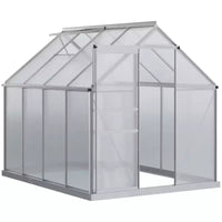 Serre en polycarbonate avec cadre en aluminium, serre d'extérieur robuste avec aération de toit réglable, gouttière et porte coulissante