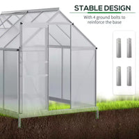 Serre en polycarbonate avec cadre en aluminium, serre d'extérieur robuste avec aération de toit réglable, gouttière et porte coulissante