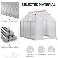 Serre en polycarbonate avec cadre en aluminium, serre d'extérieur robuste avec aération de toit réglable, gouttière et porte coulissante