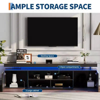 Meuble TV laqué brillant pour téléviseurs 75/80/85 pouces, meuble de divertissement moderne avec lumières et étagères en verre, console média pour salon et chambre