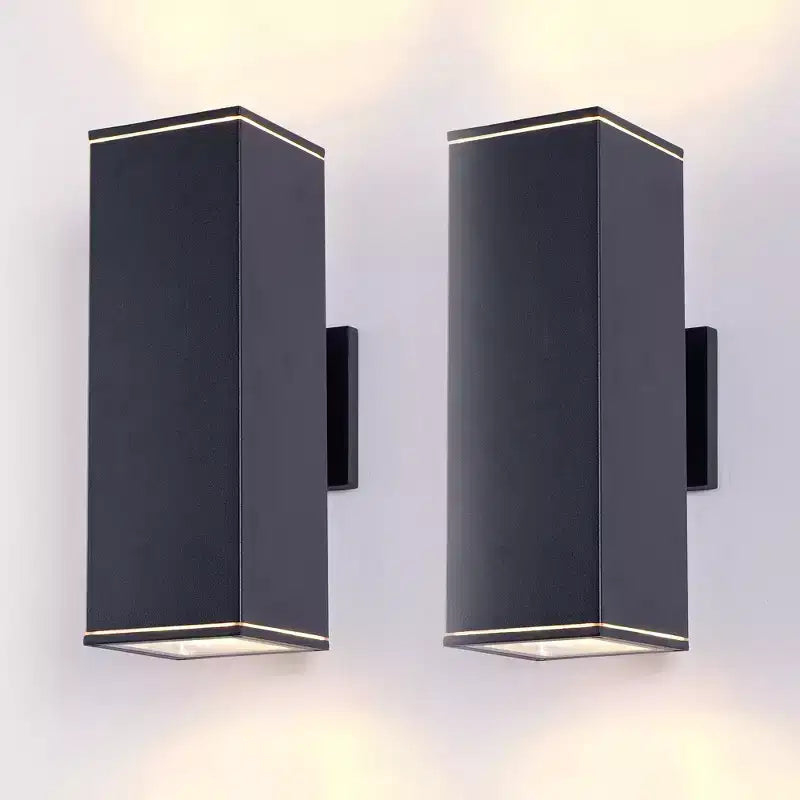 YANSUN Lot de 2 appliques murales extérieures modernes noires mates de 14 pouces à 2 lumières, pour porche ou terrasse, avec couvercle en verre trempé, étanches
