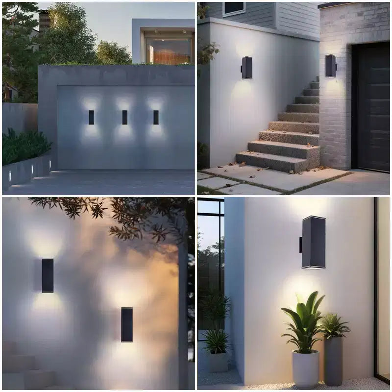 YANSUN Lot de 2 appliques murales extérieures modernes noires mates de 14 pouces à 2 lumières, pour porche ou terrasse, avec couvercle en verre trempé, étanches