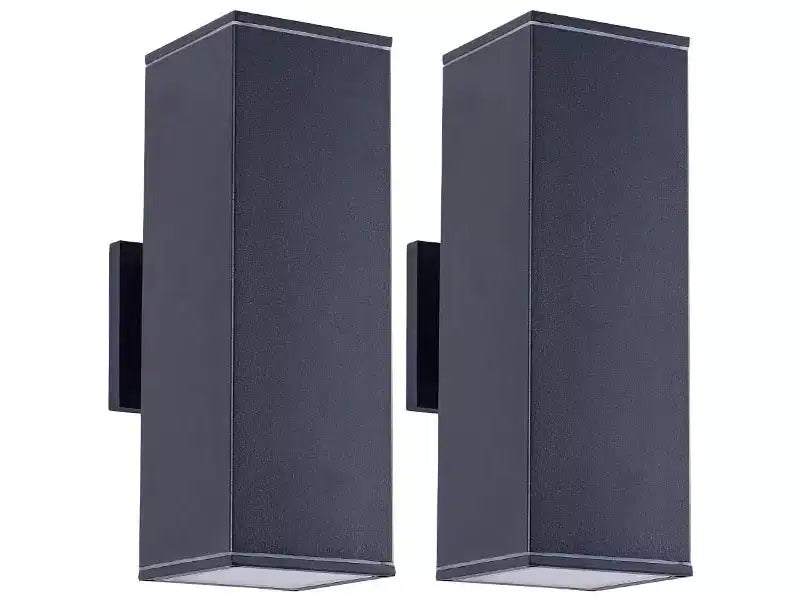 YANSUN Lot de 2 appliques murales extérieures modernes noires mates de 14 pouces à 2 lumières, pour porche ou terrasse, avec couvercle en verre trempé, étanches