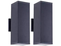 YANSUN Lot de 2 appliques murales extérieures modernes noires mates de 14 pouces à 2 lumières, pour porche ou terrasse, avec couvercle en verre trempé, étanches