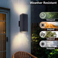 YANSUN Lot de 2 appliques murales extérieures modernes noires mates de 14 pouces à 2 lumières, pour porche ou terrasse, avec couvercle en verre trempé, étanches