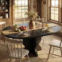 GustoWave 47-63 Table à manger ronde extensible pour 4-8 personnes, table de cuisine ovale style ferme, cadre en métal, peu encombrante