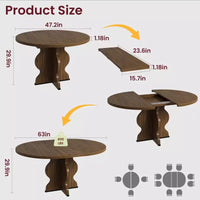 GustoWave 47-63 Table à manger ronde extensible pour 4-8 personnes, table de cuisine ovale style ferme, cadre en métal, peu encombrante