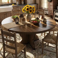 GustoWave 47-63 Table à manger ronde extensible pour 4-8 personnes, table de cuisine ovale style ferme, cadre en métal, peu encombrante