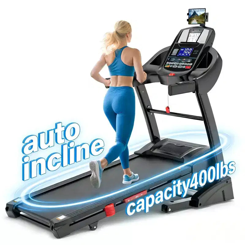 Tapis de Course Pliable Intelligent avec Inclinaison Automatique pour la Maison, Moteur Brushless Silencieux 5 CV, 20 Niveaux d'Inclinaison Automatique, Capacité 180 kg