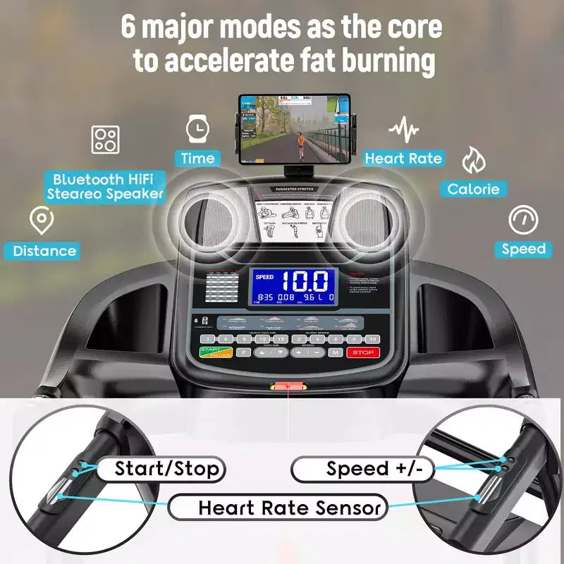 Tapis de Course Pliable Intelligent avec Inclinaison Automatique pour la Maison, Moteur Brushless Silencieux 5 CV, 20 Niveaux d'Inclinaison Automatique, Capacité 180 kg