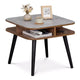 Costway Table d'appoint en Faux Marbre avec Étagères de Rangement et Pieds en Bois d'Hévéa pour Salon, 1 ou 2 Pièces, Gris, Noyer et Noir