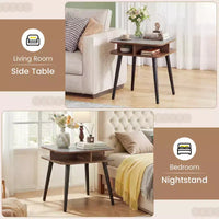 Costway Table d'appoint en Faux Marbre avec Étagères de Rangement et Pieds en Bois d'Hévéa pour Salon, 1 ou 2 Pièces, Gris, Noyer et Noir