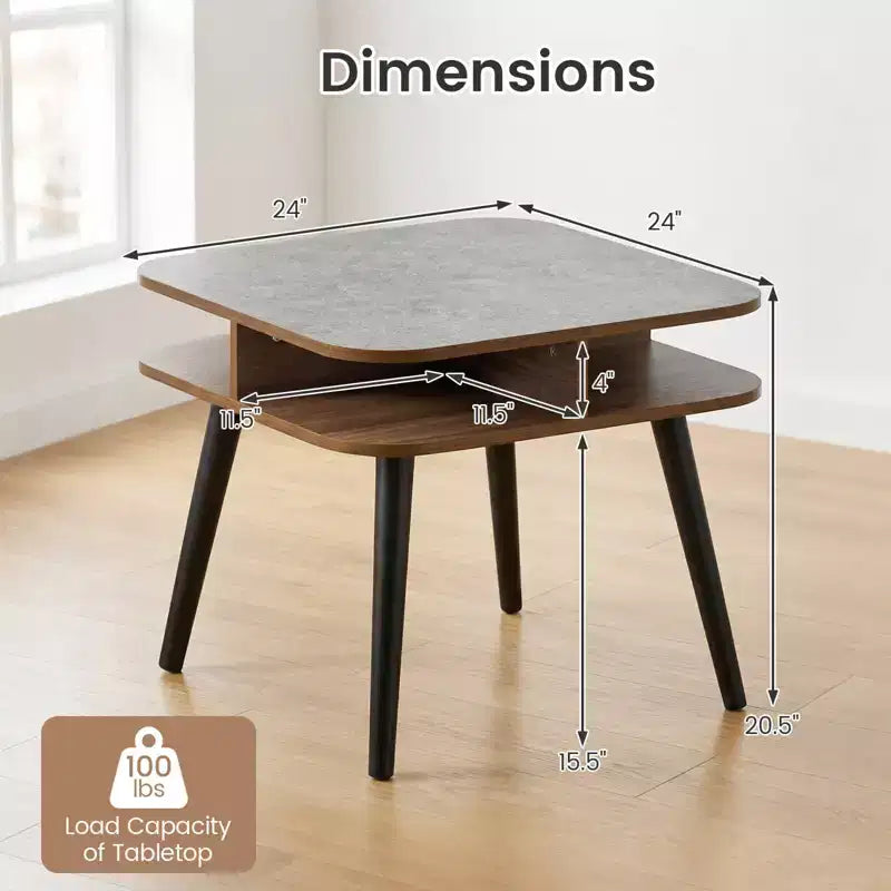 Table d'appoint Costway 1/2 pcs en faux marbre avec étagères de rangement et pieds en hévéa pour salon, gris, noyer et noir