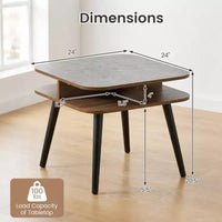 Costway Table d'appoint en Faux Marbre avec Étagères de Rangement et Pieds en Bois d'Hévéa pour Salon, 1 ou 2 Pièces, Gris, Noyer et Noir