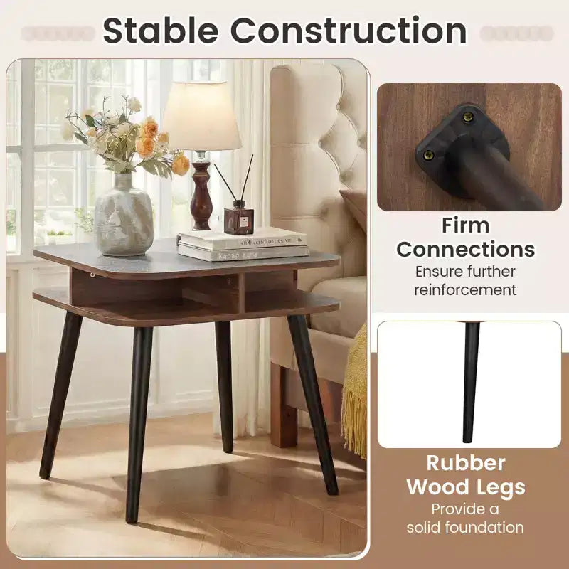 Table d'appoint Costway 1/2 pcs en faux marbre avec étagères de rangement et pieds en hévéa pour salon, gris, noyer et noir