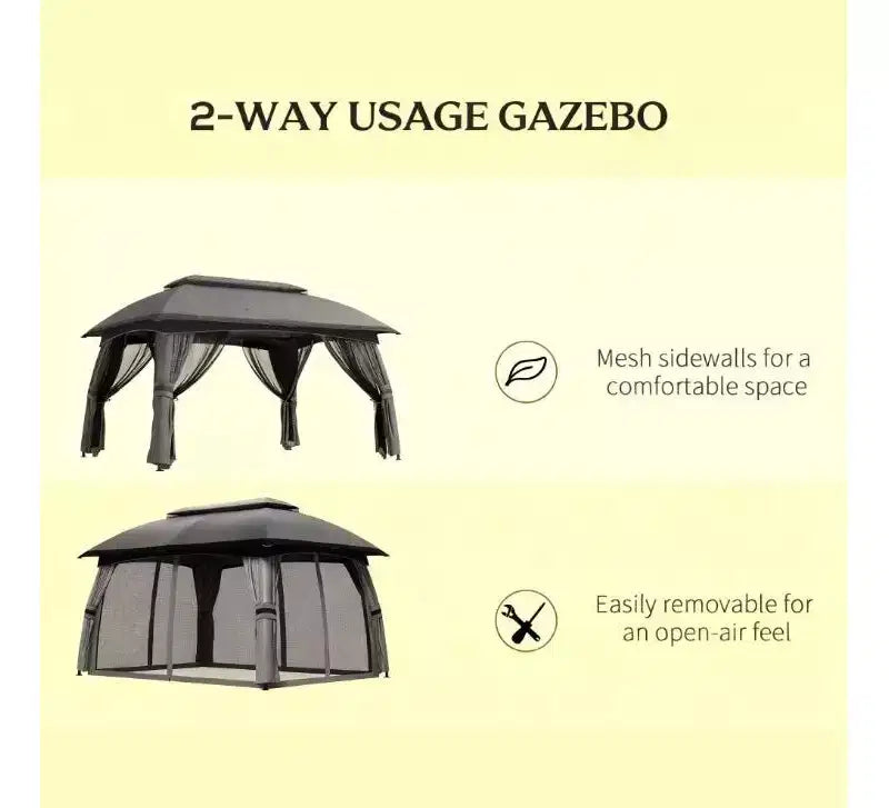 Auvent gazebo d'extérieur, gazebo de patio, avec filet, toit aere