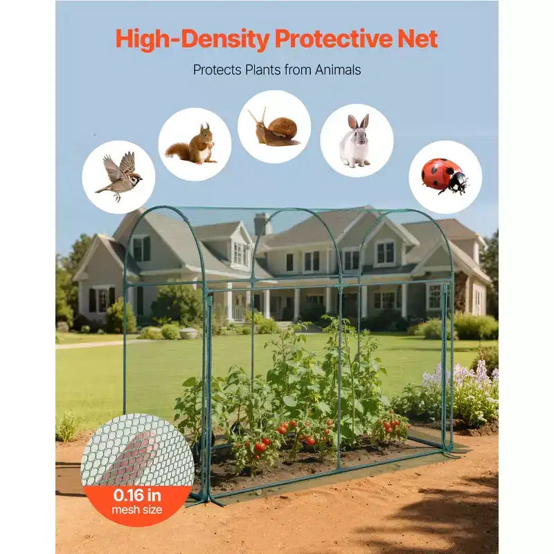 Cage de protection pour cultures, 1,8 x 0,9 x 1,5 m, tente de protection pour plantes avec porte zippée, cage haute résistante au vent, facile à installer