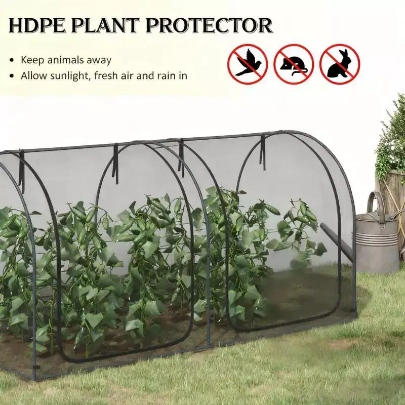 Tente de protection pour plantes, cage de protection pour cultures avec deux portes zippées, sac de rangement et piquets de fixation, pour jardin, cour, pelouse